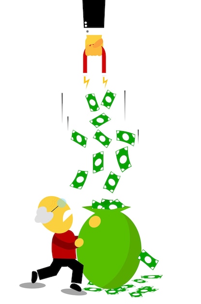 Simple vector illustration big hand rob old man's money