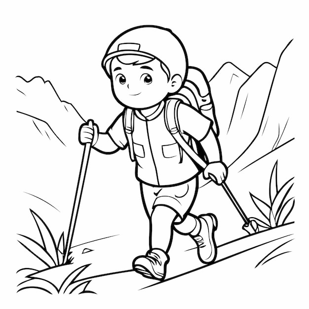 Simple vector illustration of Boy drawing colouring activity