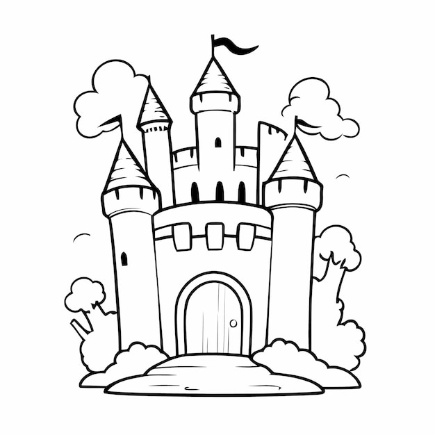 Simple vector illustration of Castle drawing for kids colouring activity