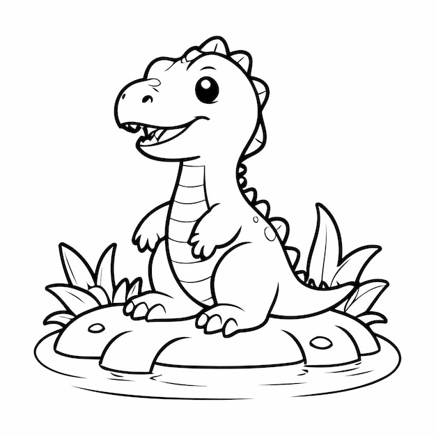 Simple vector illustration of Dino doodle for toddlers coloring activity