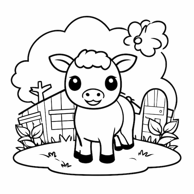 Simple vector illustration of farm doodle for kids coloring page