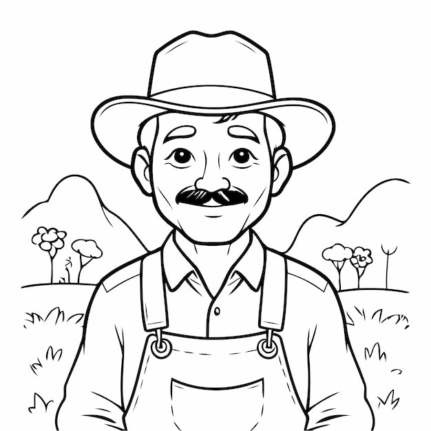 Vector simple vector illustration of farmer drawing for toddlers coloring activity