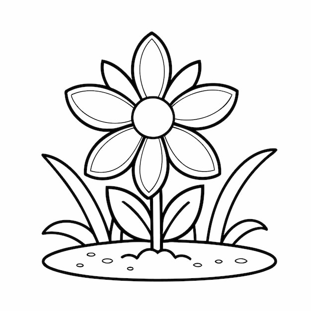 Simple vector illustration of Flower colouring page for kids