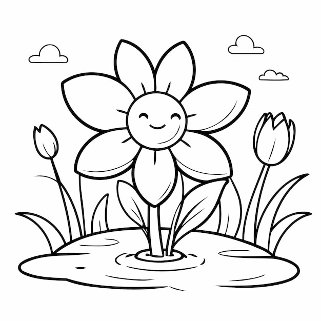 Vettore illustrazione vettoriale semplice di flower doodle per bambini pagina da colorare