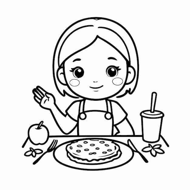 Simple vector illustration of Girl drawing for children page