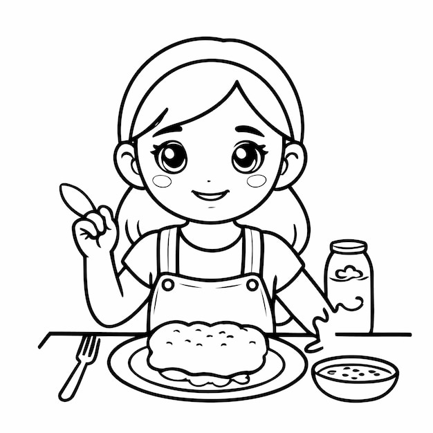 Simple vector illustration of Girl drawing for kids coloring page