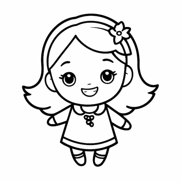 Simple vector illustration of Girl outline for colouring page