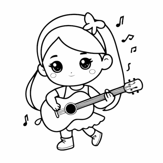 Simple vector illustration of Girl for toddlers colouring page