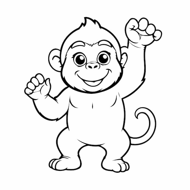 Simple vector illustration of Gorilla colouring page for kids