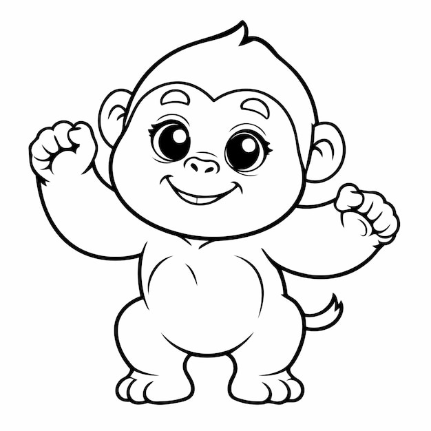 Simple vector illustration of Gorilla hand drawn for toddlers