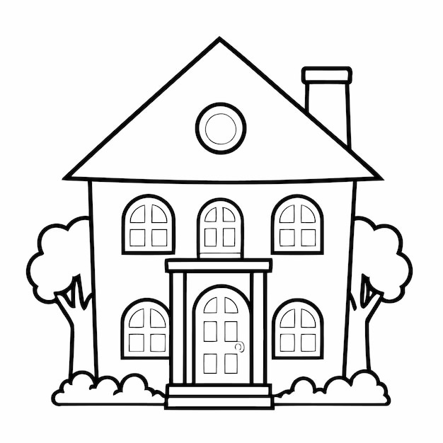 Simple vector illustration of House colouring page for kids