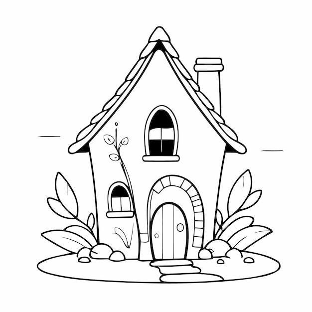 Simple vector illustration of House doodle for kids colouring page