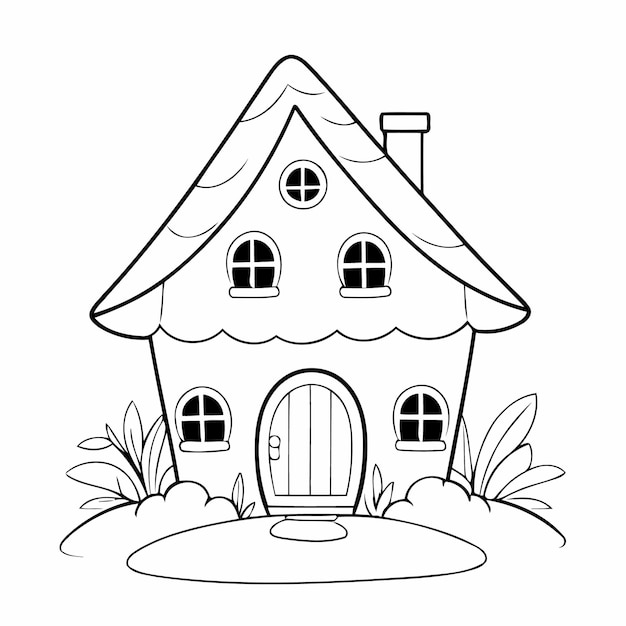 Simple vector illustration of House drawing for kids colouring activity