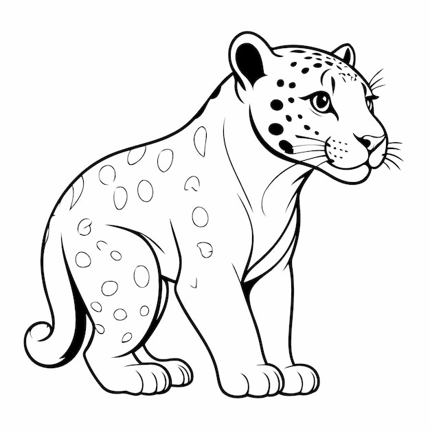 Vector simple vector illustration of jaguar hand drawn for kids coloring page