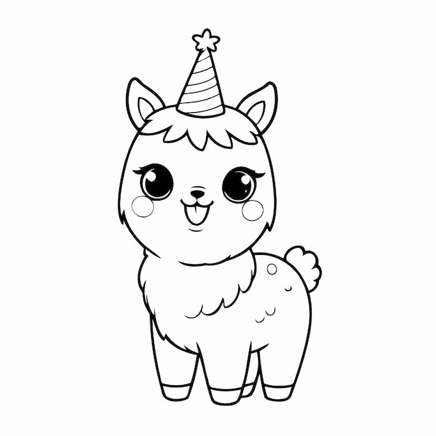 Simple vector illustration of Llama drawing for children page