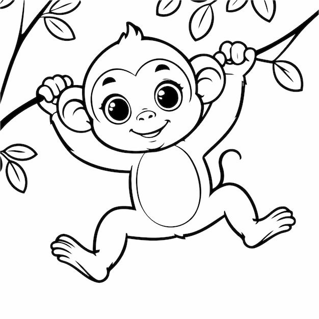 Vector simple vector illustration of monkey doodle for toddlers worksheet