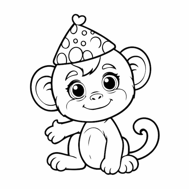 Simple vector illustration of monkey drawing for kids coloring page