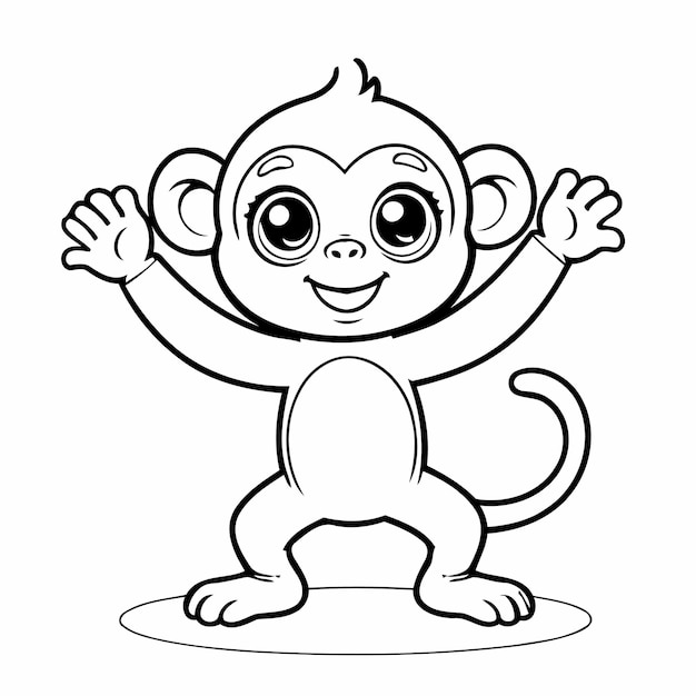 Simple vector illustration of Monkey drawing for kids coloring page