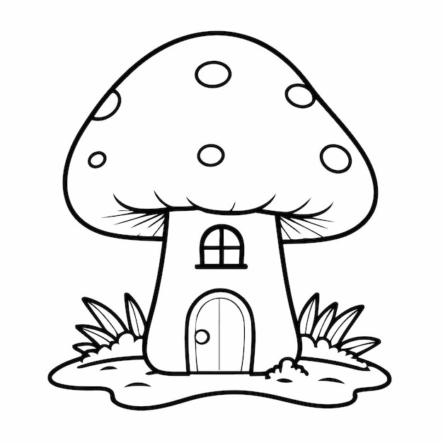 Simple vector illustration of mushroom colouring page for kids