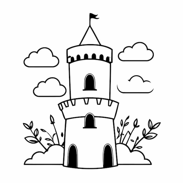 Вектор Простая векторная иллюстрация цветовой деятельности tower doodle для детей