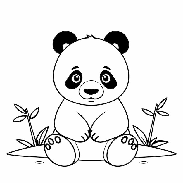 Vector simple vector illustration of panda doodle colouring activity for kids