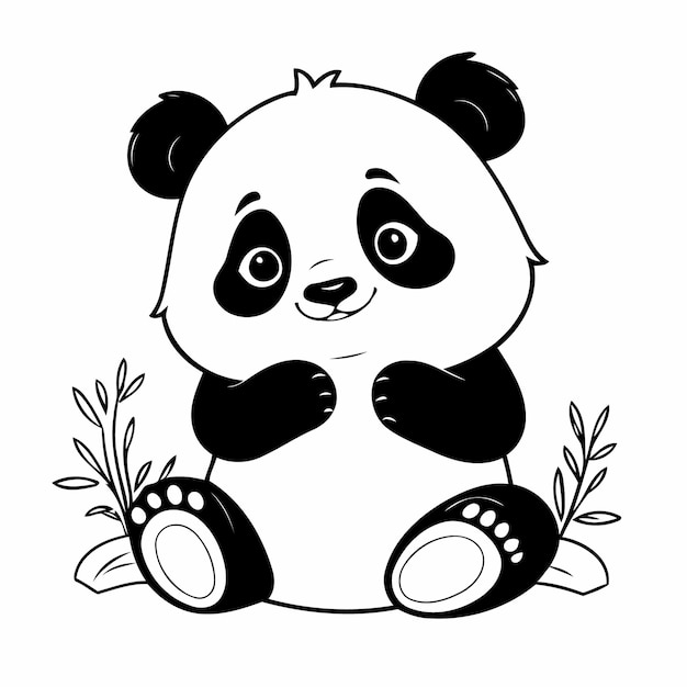 Vector simple vector illustration of panda hand drawn for kids coloring page