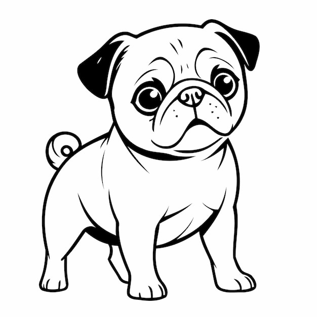 Vector simple vector illustration of pug for kids colouring worksheet