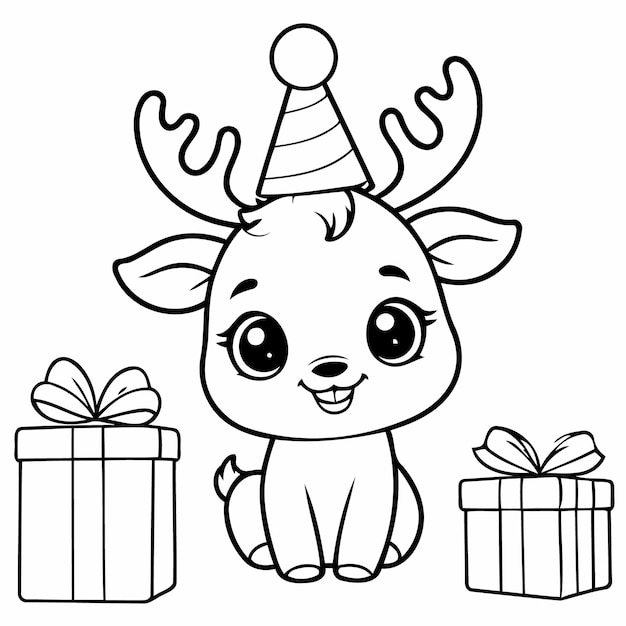 Simple vector illustration of reindeer doodle for kids coloring page