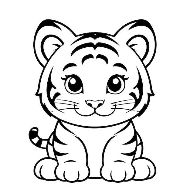 Simple vector illustration of Tiger hand drawn for kids page