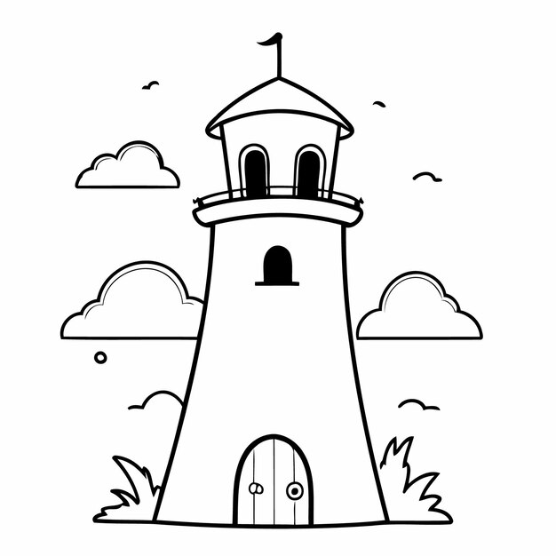 Simple vector illustration of Tower doodle for kids coloring page