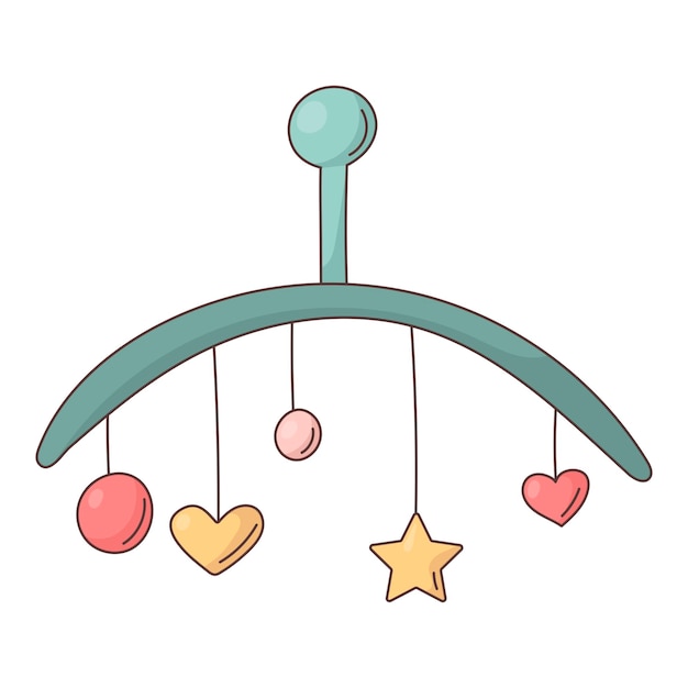 Simple vector isolated illustration of baby rattles A nursery mobile for newborns in a stroller or cradle