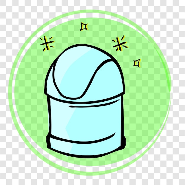 Simple Vector Light Blue Hand Draw Sketch of sparkling Closed Clean and tidy trash bin, with green abstract wave at transparent effect background