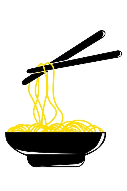 Simple vector noodle at bowl and chopstick