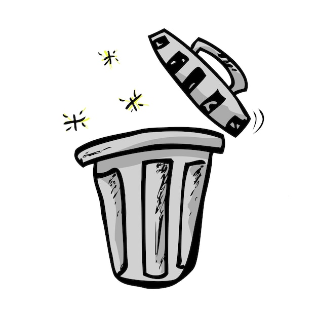 Vector simple vector outline hand draw sketch of gray clean and tidy trash bin, at white background