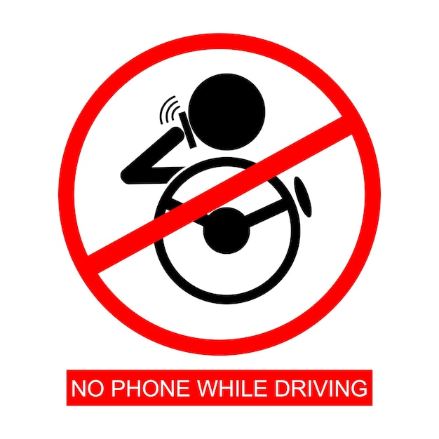 Simple vector prohibited sign no phone while driving isolated on white
