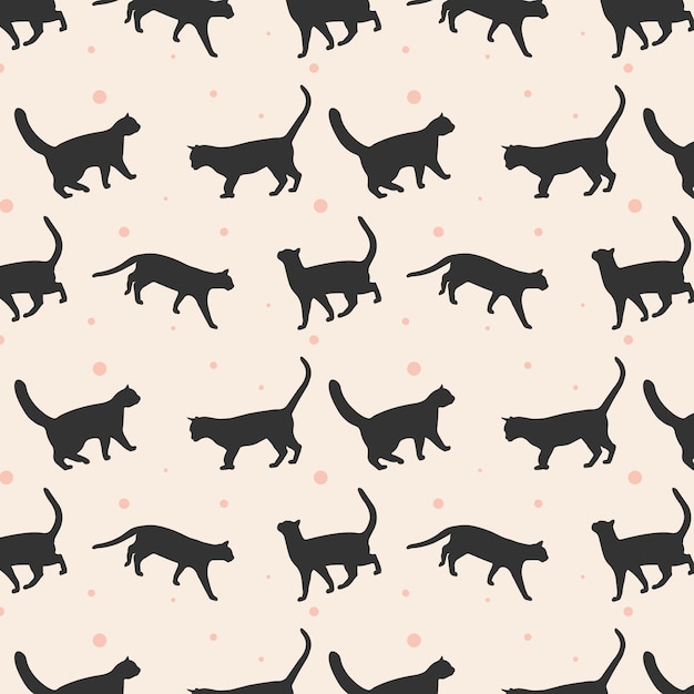 Simple vector seamless pattern with cat silhouette vector illustration flat design with cats