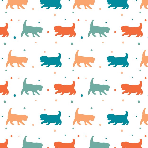 Vettore reticolo senza giunte di vettore semplice con design piatto illustrazione vettoriale sagoma di gatto con i gatti