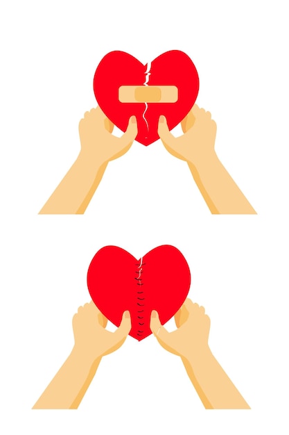 Simple Vector Set 2 Illustration for Fixing a Broken Heart Isolated on White