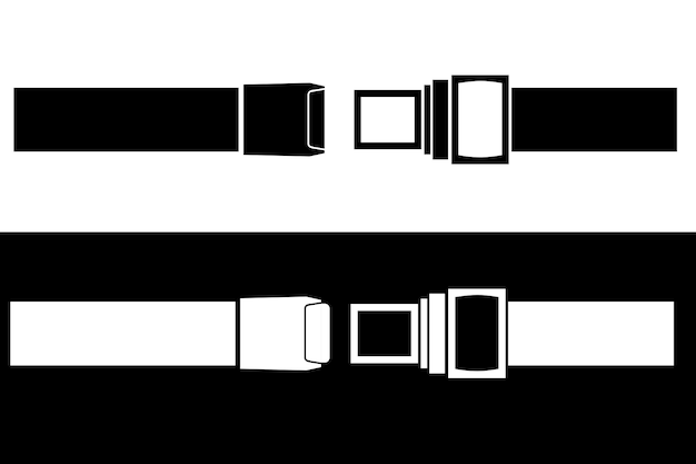 Set vettoriale semplice blocco della cintura di sicurezza in bianco e nero e aperto isolato su bianco