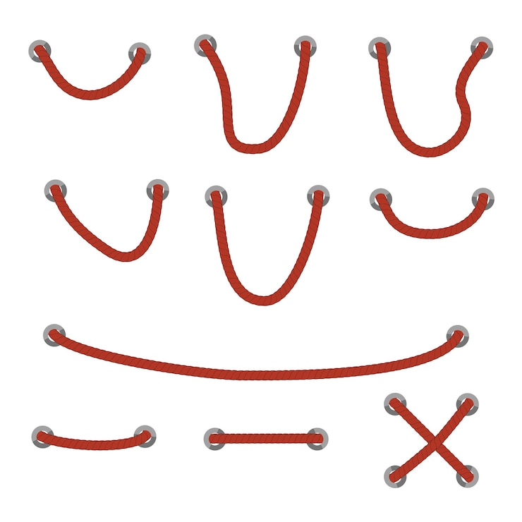 Vector simple vector set different style brown rope out from hole isolated on white