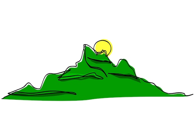 Simple vector single one or continuous line mountain and sun