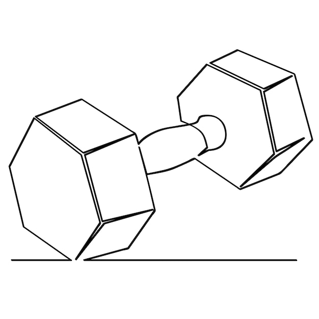 Simple vector sketch hexagon dumbbell dumbbel dumbell single one line art continuous
