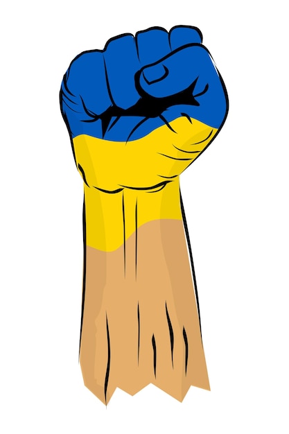 Simple Vector Sketch Punching or Fisting Hand body painting Ukraine Flag