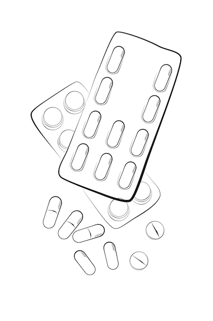 Simple vector sketch top view stack of pills and capsules