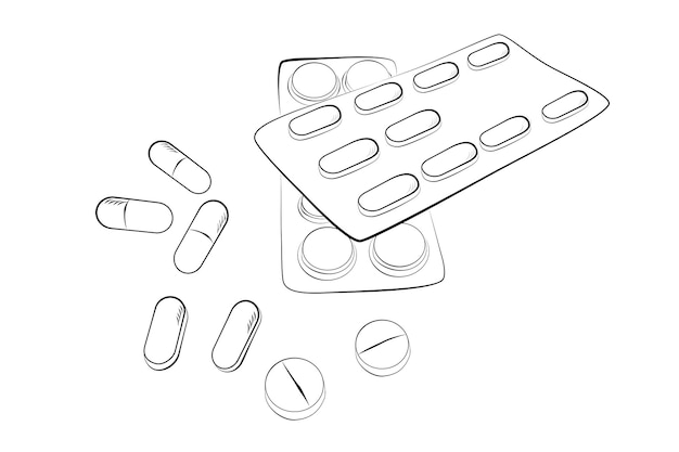 Simple vector sketch top view stack of pills and capsules