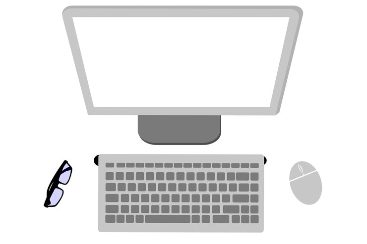 Vector simple vector white wireless desktop computer top view or flat lay