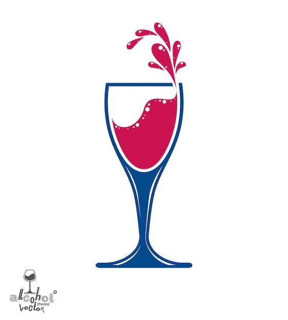 Simple vector wine goblet with splash, alcohol idea illustration. Stylized artistic glass of wine, romantic rendezvous object.