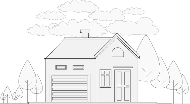 Simple village house coloring page clipart design