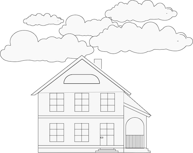 Simple village house coloring page clipart design