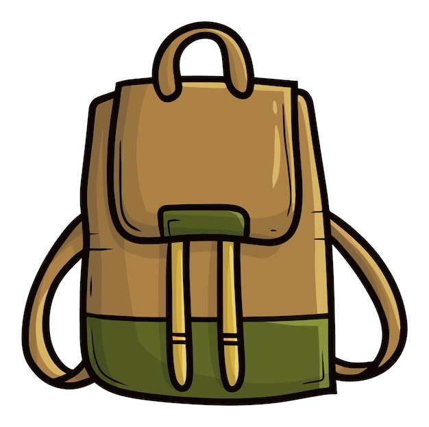 Простая карикатура на винтажный коричневый зеленый рюкзак